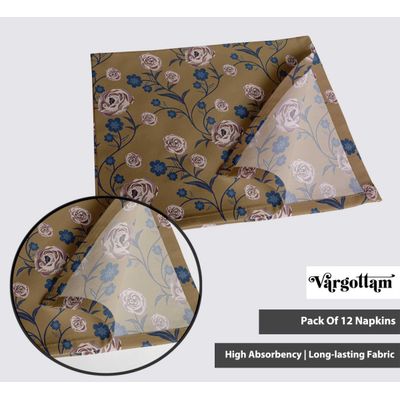 Guardanapos de Algodão Canvas, Kit 12, 51 cm, Estampa Floral de Vinhas Marrom, Duráveis, Absorventes, Jantar, Festas, Decoração - Vargottam 50,8 Cm × 50,8 Cm – Pacote Com 12 Peças / Verde