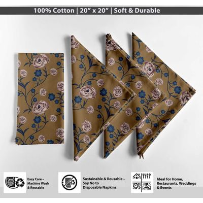 Guardanapos de Algodão Canvas, Kit 12, 51 cm, Estampa Floral de Vinhas Marrom, Duráveis, Absorventes, Jantar, Festas, Decoração - Vargottam 50,8 Cm × 50,8 Cm – Pacote Com 12 Peças / Verde