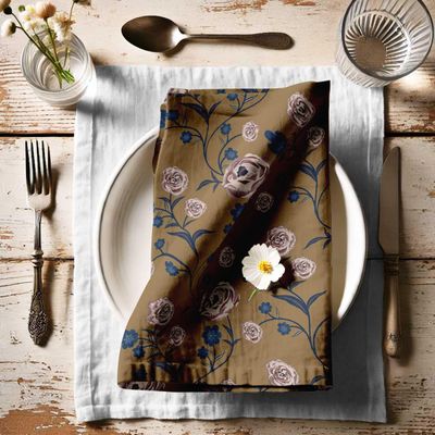 Guardanapos de Algodão Canvas, Kit 12, 51 cm, Estampa Floral de Vinhas Marrom, Duráveis, Absorventes, Jantar, Festas, Decoração - Vargottam 50,8 Cm × 50,8 Cm – Pacote Com 12 Peças / Verde