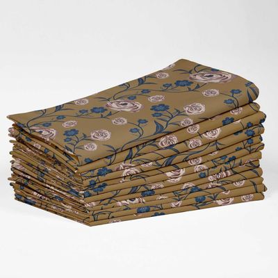 Guardanapos de Algodão Canvas, Kit 12, 51 cm, Estampa Floral de Vinhas Marrom, Duráveis, Absorventes, Jantar, Festas, Decoração - Vargottam 50,8 Cm × 50,8 Cm – Pacote Com 12 Peças / Verde