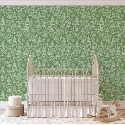 Jardim do Templo Papel de Parede Estilo Asiático Autoadesivo, Revestimento Decorativo, DIY Fácil para Quarto e Sala - Verde - S4Sassy 63,5 cm (L) × 914,4 cm (C) / Verde - Vinil Liso