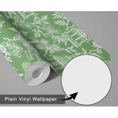 Jardim do Templo Papel de Parede Estilo Asiático Autoadesivo, Revestimento Decorativo, DIY Fácil para Quarto e Sala - Verde - S4Sassy 63,5 cm (L) × 914,4 cm (C) / Verde - Vinil Liso
