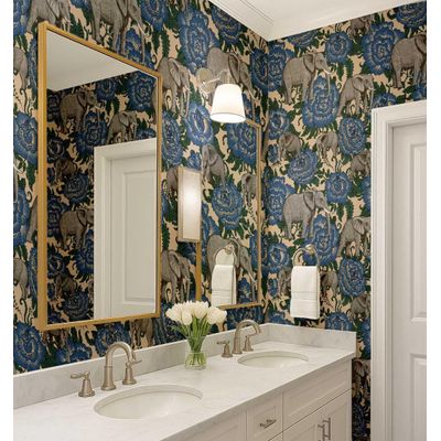 Elefante com Rosa, Papel de Parede Autoadesivo Vinílico Estilo Asiático, Revestimento Decorativo DIY para Quarto e Sala, Azul - S4Sassy 63,5 cm (L) × 914,4 cm (C) / Azul - Vinil Texturizado