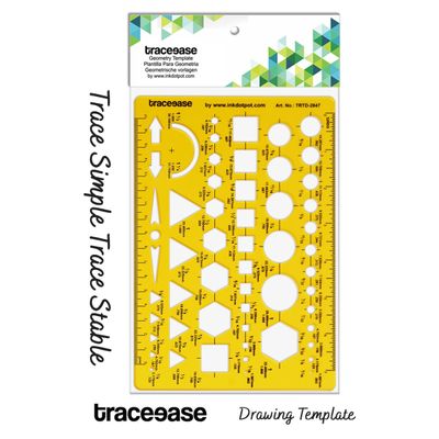 Traceease Trace Simple Trace Stable, Símbolos e Cortes Geométricos para Desenho e Marcação, Régua Plástica 20,3x13,9 cm, 1 Peça - IBA Crafts Amarelo