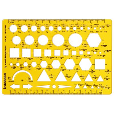 Traceease Trace Simple Trace Stable, Símbolos e Cortes Geométricos para Desenho e Marcação, Régua Plástica 20,3x13,9 cm, 1 Peça - IBA Crafts Amarelo