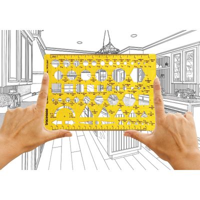 Traceease Trace Simple Trace Stable, Símbolos e Cortes Geométricos para Desenho e Marcação, Régua Plástica 20,3x13,9 cm, 1 Peça - IBA Crafts Amarelo