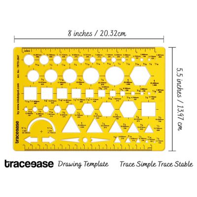 Traceease Trace Simple Trace Stable, Símbolos e Cortes Geométricos para Desenho e Marcação, Régua Plástica 20,3x13,9 cm, 1 Peça - IBA Crafts Amarelo