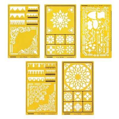 Traceease Estênceis de Mandala Floral para Desenho, Scrapbooking, Design, Artesanato DIY, 5 Peças - IBA Crafts Amarelo