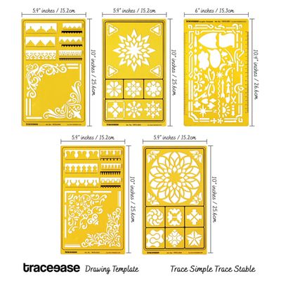 Traceease Estênceis de Mandala Floral para Desenho, Scrapbooking, Design, Artesanato DIY, 5 Peças - IBA Crafts Amarelo