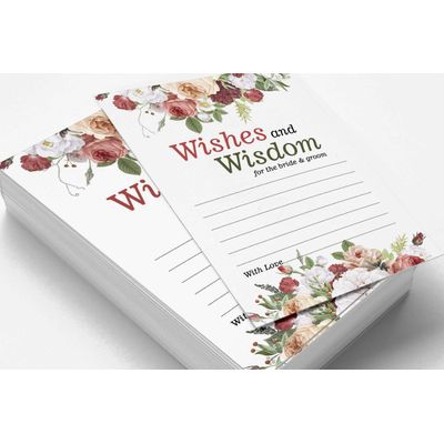 Pacote com 50 Cartões Florais: Conselhos, Desejos e Sabedoria para Noiva e Noivo, Jogo Mad Libs de Casamento, 13 x 18 cm - Inkdotpot 12,7 Cm × 17,78 Cm / Branco
