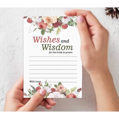 Pacote com 50 Cartões Florais: Conselhos, Desejos e Sabedoria para Noiva e Noivo, Jogo Mad Libs de Casamento, 13 x 18 cm - Inkdotpot 12,7 Cm × 17,78 Cm / Branco