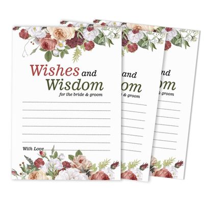 Pacote com 50 Cartões Florais: Conselhos, Desejos e Sabedoria para Noiva e Noivo, Jogo Mad Libs de Casamento, 13 x 18 cm - Inkdotpot 12,7 Cm × 17,78 Cm / Branco