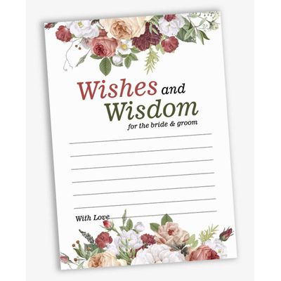 Pacote com 50 Cartões Florais: Conselhos, Desejos e Sabedoria para Noiva e Noivo, Jogo Mad Libs de Casamento, 13 x 18 cm - Inkdotpot 12,7 Cm × 17,78 Cm / Branco