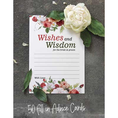 Pacote com 50 Cartões Florais: Conselhos, Desejos e Sabedoria para Noiva e Noivo, Jogo Mad Libs de Casamento, 13 x 18 cm - Inkdotpot 12,7 Cm × 17,78 Cm / Branco