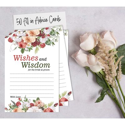 Pacote com 50 Cartões Florais: Conselhos, Desejos e Sabedoria para Noiva e Noivo, Jogo Mad Libs de Casamento, 13 x 18 cm - Inkdotpot 12,7 Cm × 17,78 Cm / Branco