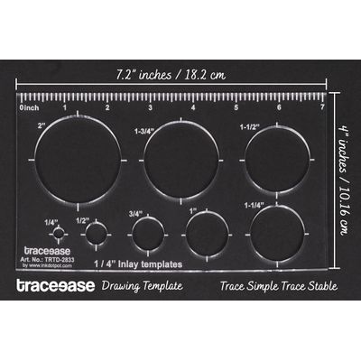 Stencil Retangular 1 Peça com 8 Moldes Circulares Geométricos, Régua de Medição 18,3 cm x 10,2 cm para DIY, Espessura 0,3 cm - Traceease Amarelo