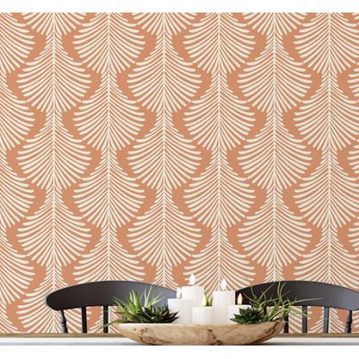 Papel de Parede Vinílico Autoadesivo Laranja, Folha de Pinheiro Monocromática, Impermeável, Removível, Quartos/Salas, para Aluguel - S4Sassy 63,5 cm (L) × 609,6 cm (C) / Laranja - Vinil Texturizado