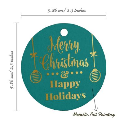 Etiquetas de Papel para Lembrancinhas Feliz Natal e Boas Festas com Acabamento Metalizado para Pendurar - Inkdotpot 100 Etiquetas Metalizadas / Verde - Dourado