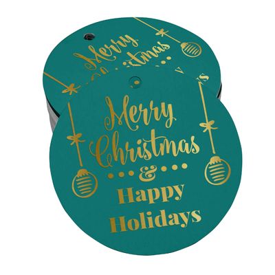 Etiquetas de Papel para Lembrancinhas Feliz Natal e Boas Festas com Acabamento Metalizado para Pendurar - Inkdotpot 100 Etiquetas Metalizadas / Verde - Dourado