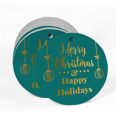 Etiquetas de Papel para Lembrancinhas Feliz Natal e Boas Festas com Acabamento Metalizado para Pendurar - Inkdotpot 100 Etiquetas Metalizadas / Verde - Dourado