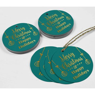 Etiquetas de Papel para Lembrancinhas Feliz Natal e Boas Festas com Acabamento Metalizado para Pendurar - Inkdotpot 100 Etiquetas Metalizadas / Verde - Dourado