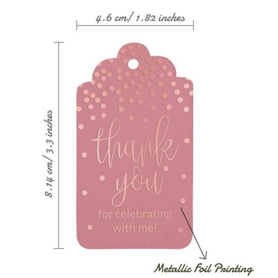 Etiquetas de Papel para Lembrancinha de Aniversário 'Obrigado por Celebrar Comigo' com Foil Artesanal - Inkdotpot 100 Etiquetas Metalizadas / Rosa - Ouro Rosé