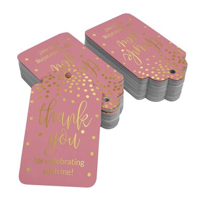 Etiquetas de Papel para Lembrancinha de Aniversário 'Obrigado por Celebrar Comigo' com Foil Artesanal - Inkdotpot 100 Etiquetas Metalizadas / Rosa - Ouro Rosé