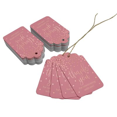 Etiquetas de Papel para Lembrancinha de Aniversário 'Obrigado por Celebrar Comigo' com Foil Artesanal - Inkdotpot 100 Etiquetas Metalizadas / Rosa - Ouro Rosé