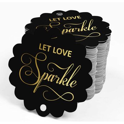Etiquetas de Papel com Foil para Artesanato e Lembrancinhas de Casamento 'Deixe o Amor Brilhar' - Inkdotpot 100 Etiquetas Metalizadas / Preto - Dourado