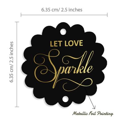 Etiquetas de Papel com Foil para Artesanato e Lembrancinhas de Casamento 'Deixe o Amor Brilhar' - Inkdotpot 100 Etiquetas Metalizadas / Preto - Dourado