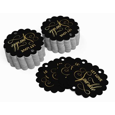 Etiquetas de Papel com Foil para Artesanato e Lembrancinhas de Casamento 'Deixe o Amor Brilhar' - Inkdotpot 100 Etiquetas Metalizadas / Preto - Dourado