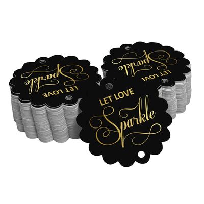 Etiquetas de Papel com Foil para Artesanato e Lembrancinhas de Casamento 'Deixe o Amor Brilhar' - Inkdotpot 100 Etiquetas Metalizadas / Preto - Dourado