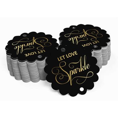 Etiquetas de Papel com Foil para Artesanato e Lembrancinhas de Casamento 'Deixe o Amor Brilhar' - Inkdotpot 100 Etiquetas Metalizadas / Preto - Dourado
