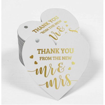 Etiqueta para Lembrancinha de Casamento em Papel com Foil Metalizado para Pendurar 'Thank You' - Inkdotpot 100 Etiquetas Metalizadas / Branco - Ouro Rosé
