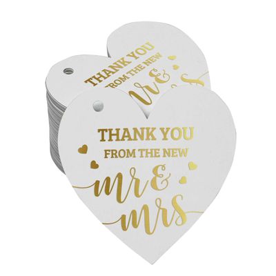 Etiqueta para Lembrancinha de Casamento em Papel com Foil Metalizado para Pendurar 'Thank You' - Inkdotpot 100 Etiquetas Metalizadas / Branco - Ouro Rosé