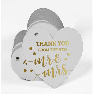 Etiqueta para Lembrancinha de Casamento em Papel com Foil Metalizado para Pendurar 'Thank You' - Inkdotpot 100 Etiquetas Metalizadas / Branco - Ouro Rosé