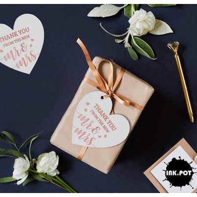 Etiqueta para Lembrancinha de Casamento em Papel com Foil Metalizado para Pendurar 'Thank You' - Inkdotpot 100 Etiquetas Metalizadas / Branco - Ouro Rosé