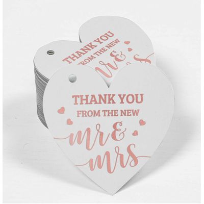 Etiqueta para Lembrancinha de Casamento em Papel com Foil Metalizado para Pendurar 'Thank You' - Inkdotpot 100 Etiquetas Metalizadas / Branco - Ouro Rosé