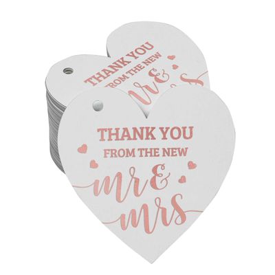 Etiqueta para Lembrancinha de Casamento em Papel com Foil Metalizado para Pendurar 'Thank You' - Inkdotpot 100 Etiquetas Metalizadas / Branco - Ouro Rosé