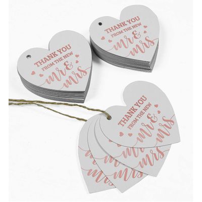 Etiqueta para Lembrancinha de Casamento em Papel com Foil Metalizado para Pendurar 'Thank You' - Inkdotpot 100 Etiquetas Metalizadas / Branco - Ouro Rosé