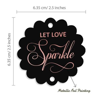 Etiquetas de Papel com Foil para Artesanato e Lembrancinhas de Casamento 'Deixe o Amor Brilhar' - Inkdotpot 100 Etiquetas Metalizadas / Preto - Ouro Rosé