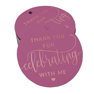 Etiqueta de Garrafa de Aniversário 'Obrigado por Comemorar Comigo' em Foil para Lembrancinha - Inkdotpot 50 Etiquetas Metalizadas / Rosa - Ouro Rosé