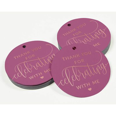 Etiqueta de Garrafa de Aniversário 'Obrigado por Comemorar Comigo' em Foil para Lembrancinha - Inkdotpot 50 Etiquetas Metalizadas / Rosa - Ouro Rosé