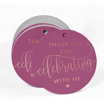 Etiqueta de Garrafa de Aniversário 'Obrigado por Comemorar Comigo' em Foil para Lembrancinha - Inkdotpot 50 Etiquetas Metalizadas / Rosa - Ouro Rosé