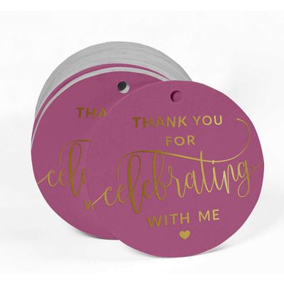 Etiqueta de Garrafa de Aniversário 'Obrigado por Comemorar Comigo' em Foil para Lembrancinha - Inkdotpot 50 Etiquetas Metalizadas / Rosa - Ouro Rosé