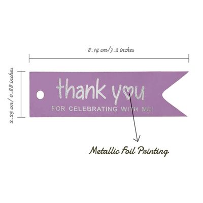 Tags de Papel para Lembrancinhas de Aniversário 'Obrigado por Celebrar Comigo' com Foil Artesanal para Pendurar - Inkdotpot 50 Etiquetas Metalizadas / Roxo - Prata