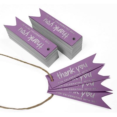 Tags de Papel para Lembrancinhas de Aniversário 'Obrigado por Celebrar Comigo' com Foil Artesanal para Pendurar - Inkdotpot 50 Etiquetas Metalizadas / Roxo - Prata