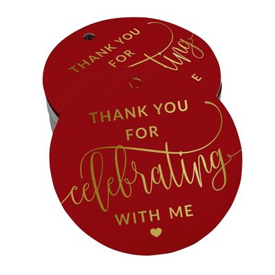 Etiquetas para Garrafa 'Obrigado por Celebrar Comigo' de Aniversário, com Foil Metalizado para Lembrancinha - Inkdotpot 50 Etiquetas Metalizadas / Vermelho - Ouro Rosé