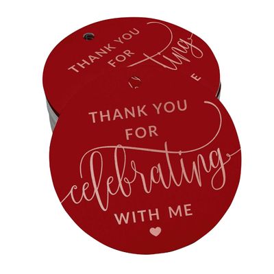 Etiquetas para Garrafa 'Obrigado por Celebrar Comigo' de Aniversário, com Foil Metalizado para Lembrancinha - Inkdotpot 50 Etiquetas Metalizadas / Vermelho - Ouro Rosé