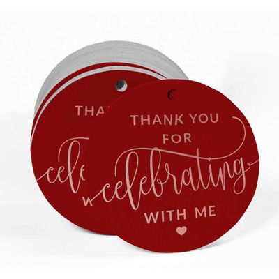 Etiquetas para Garrafa 'Obrigado por Celebrar Comigo' de Aniversário, com Foil Metalizado para Lembrancinha - Inkdotpot 50 Etiquetas Metalizadas / Vermelho - Ouro Rosé